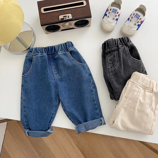 Spring Autumn New Baby Pants Casual Denim 9M-5T Kids Boys Straight Jeans Soft Toddler Girls Fashion Trousers 3 Colors