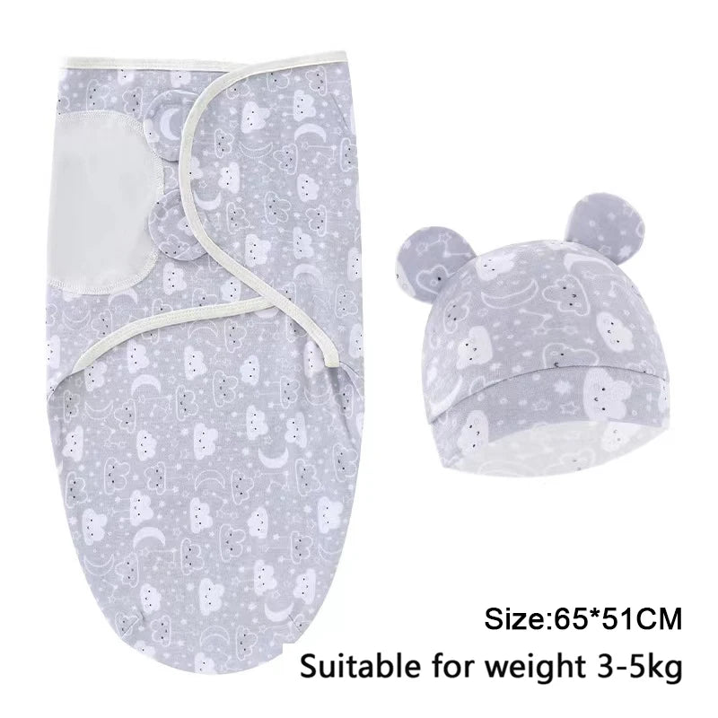 Cartoon Print Swaddle & Hat Gift Set