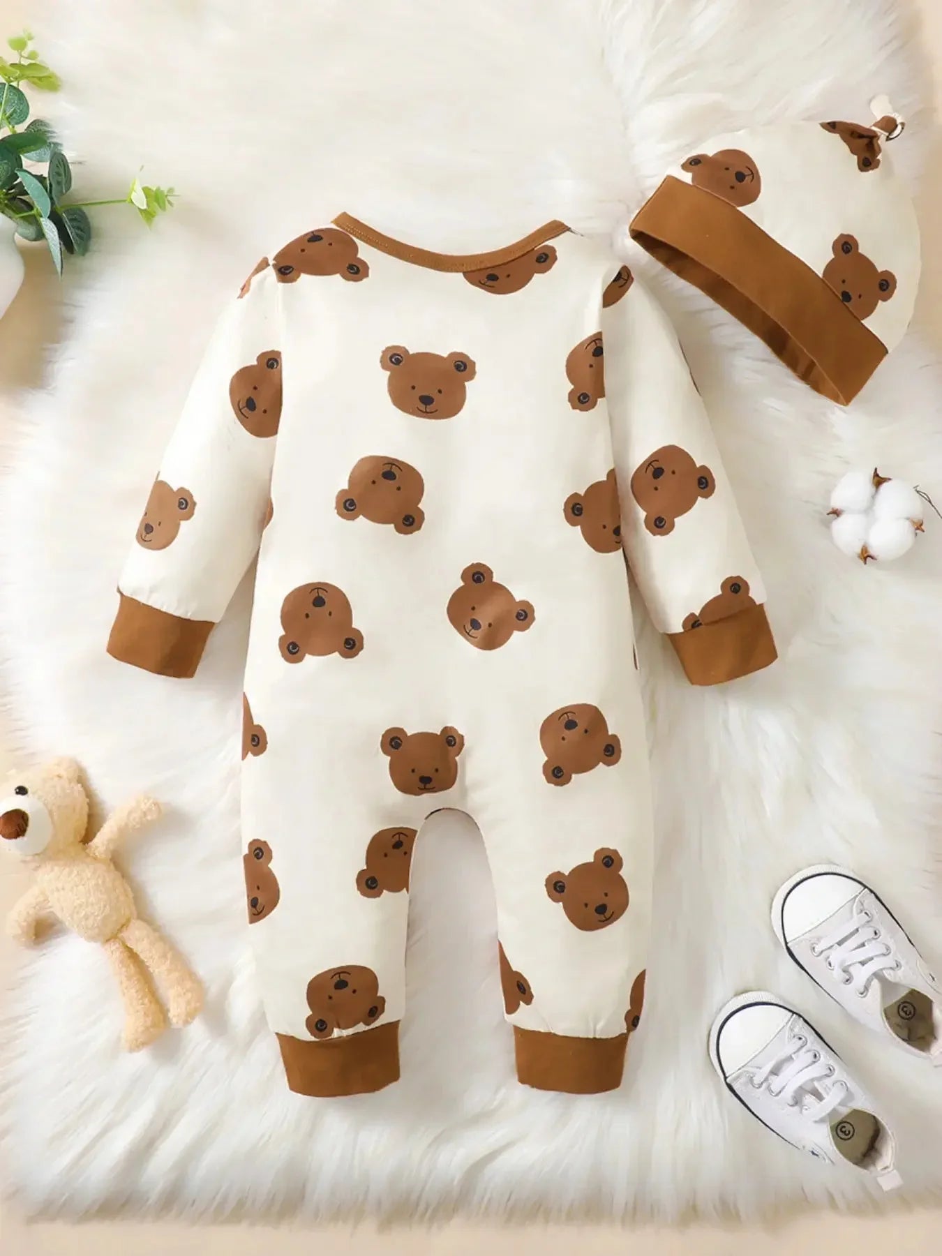 Bear Print Button Romper