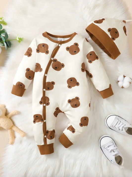 Bear Print Button Romper