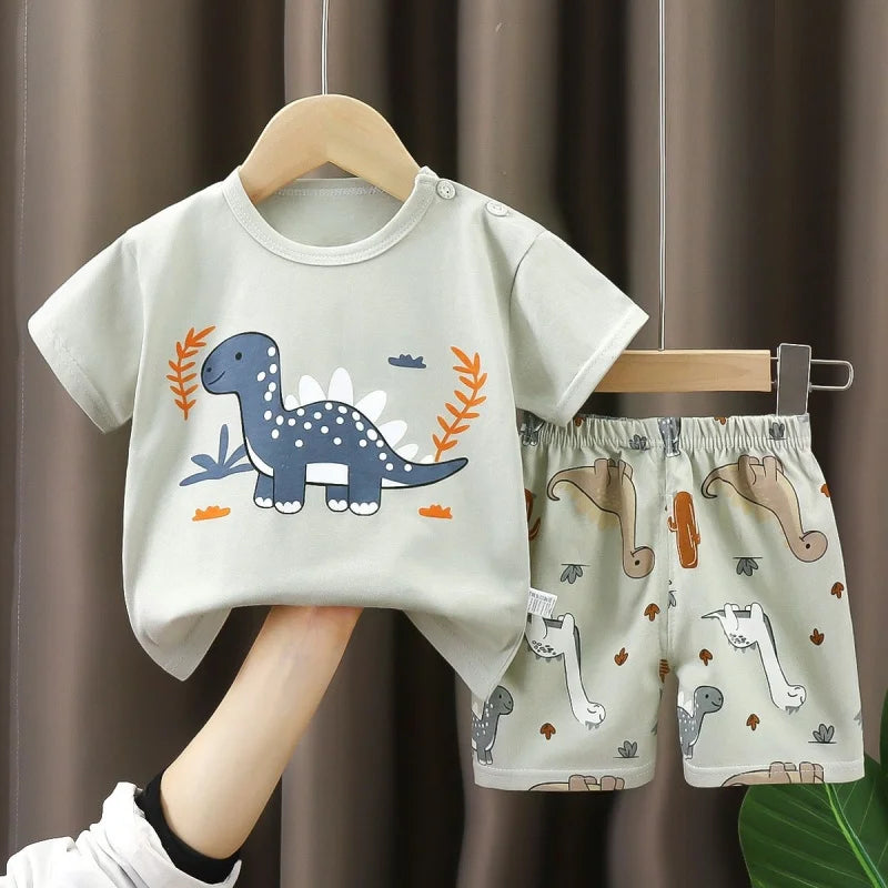Boys Print Tee & Stripe Shorts Set