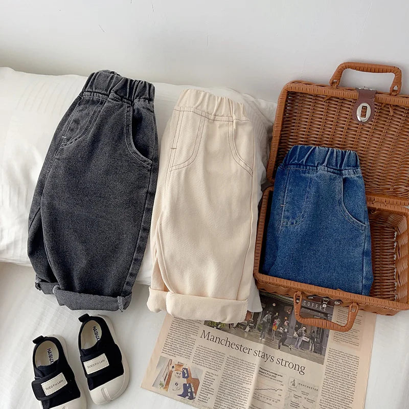 Spring Autumn New Baby Pants Casual Denim 9M-5T Kids Boys Straight Jeans Soft Toddler Girls Fashion Trousers 3 Colors