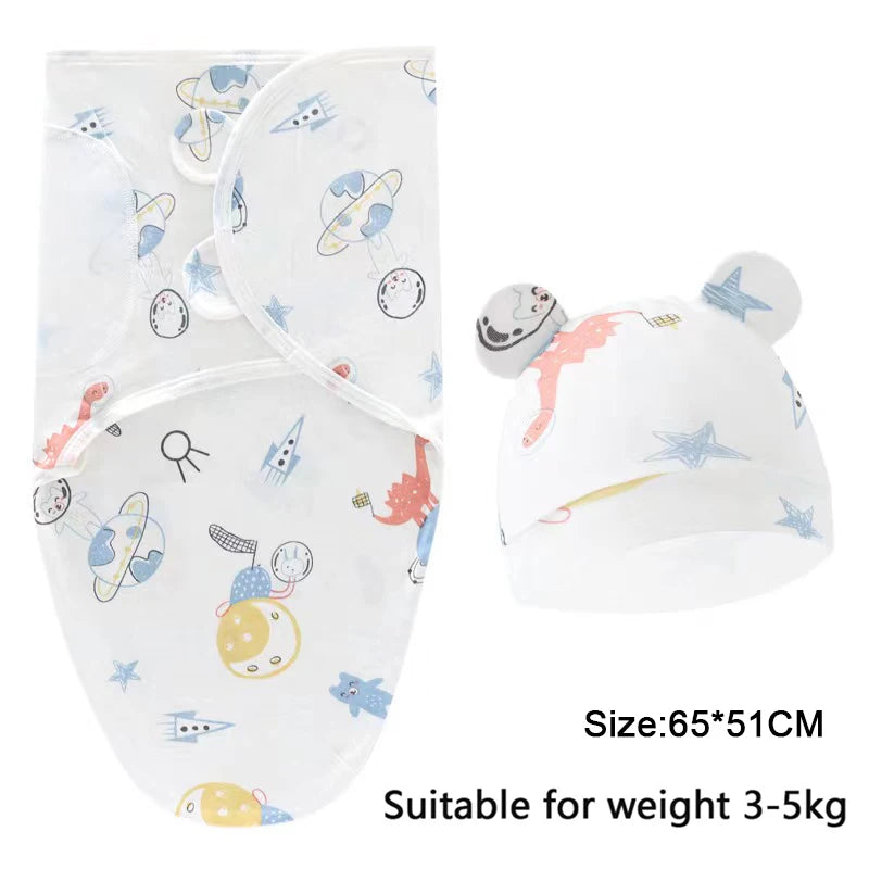 Cartoon Print Swaddle & Hat Gift Set