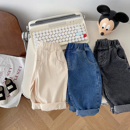 Spring Autumn New Baby Pants Casual Denim 9M-5T Kids Boys Straight Jeans Soft Toddler Girls Fashion Trousers 3 Colors
