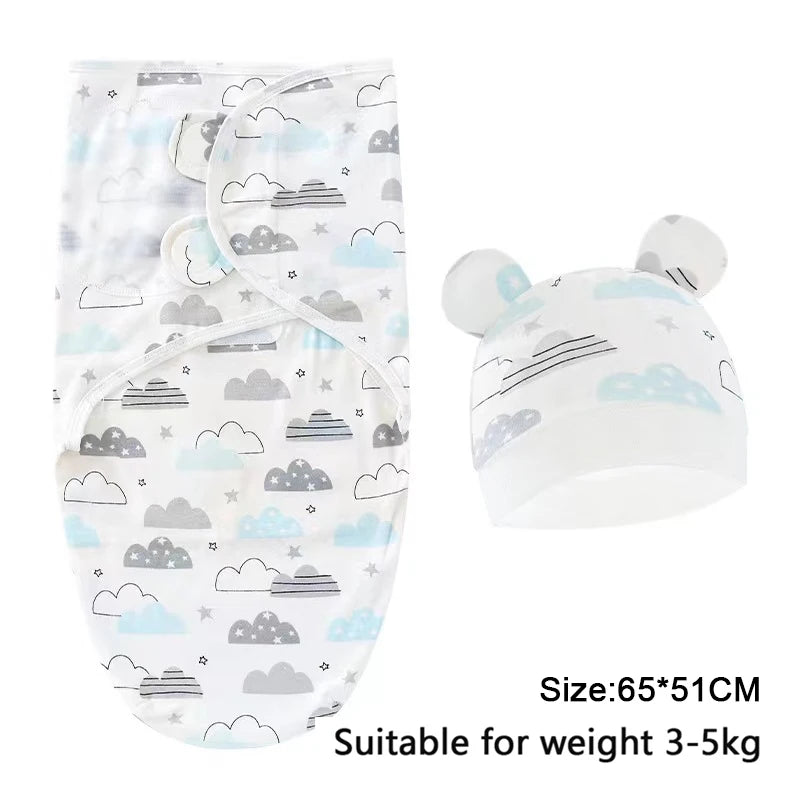 Cartoon Print Swaddle & Hat Gift Set