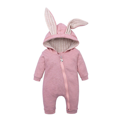 Melario Boys Long Sleeved Clothing Baby Children's Big Ears Rabbit Bodysuit Girl Baby Hooded Zipper Creeper Romper