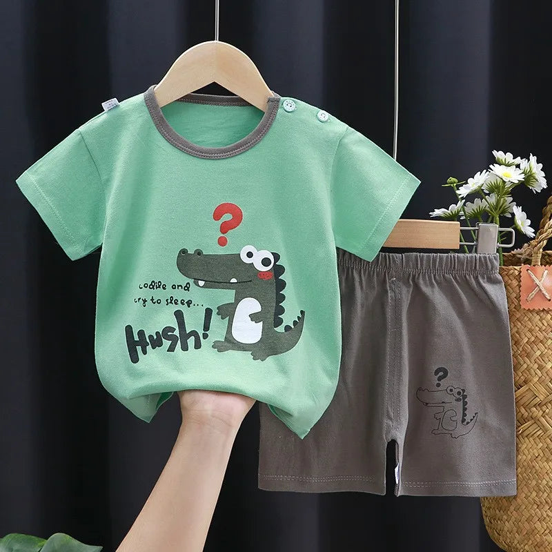 Boys Print Tee & Stripe Shorts Set
