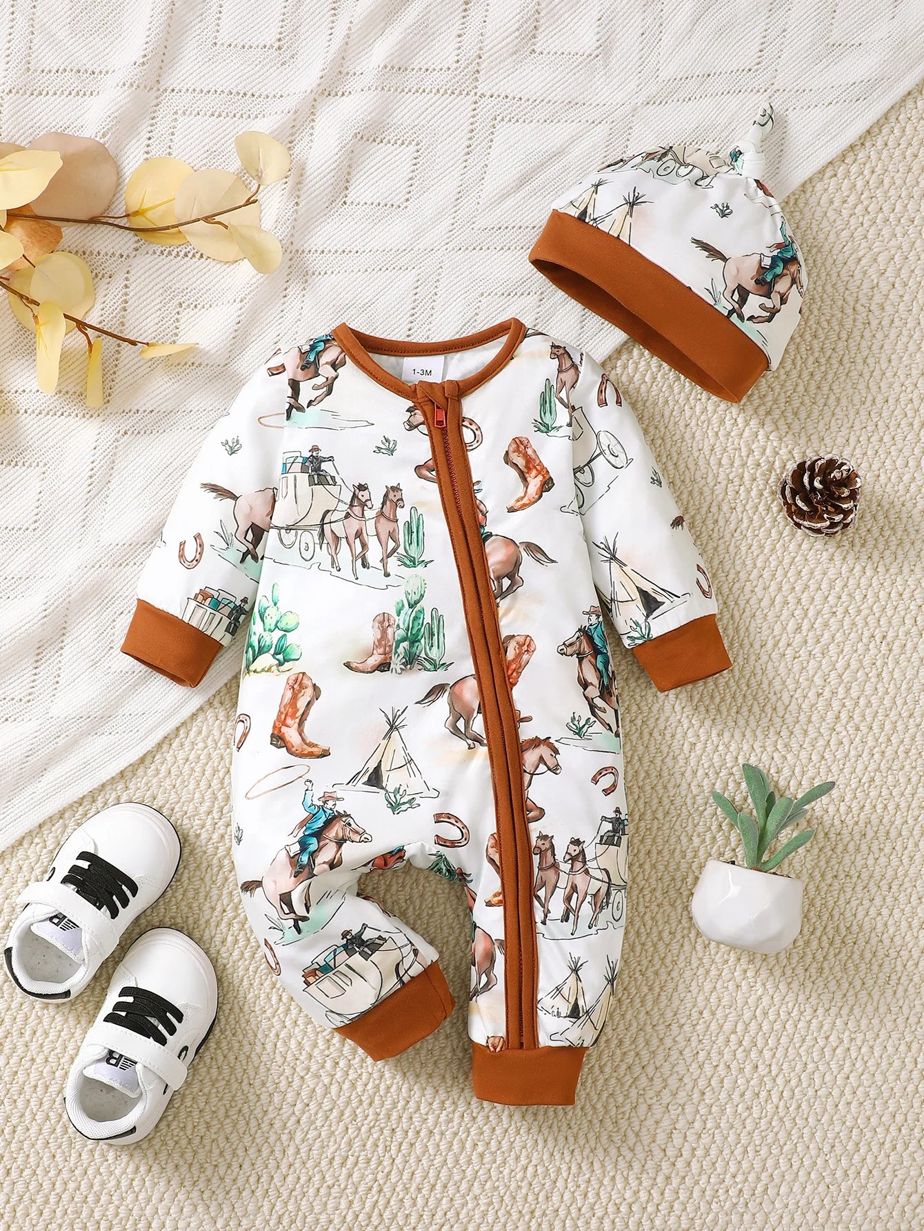 Bear Print Button Romper