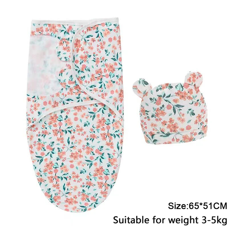 Cartoon Print Swaddle & Hat Gift Set