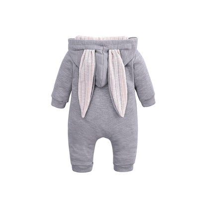 Melario Boys Long Sleeved Clothing Baby Children's Big Ears Rabbit Bodysuit Girl Baby Hooded Zipper Creeper Romper