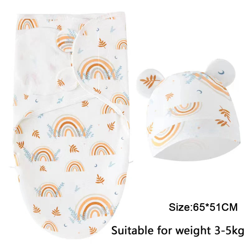 Cartoon Print Swaddle & Hat Gift Set