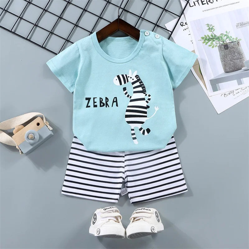 Boys Print Tee & Stripe Shorts Set