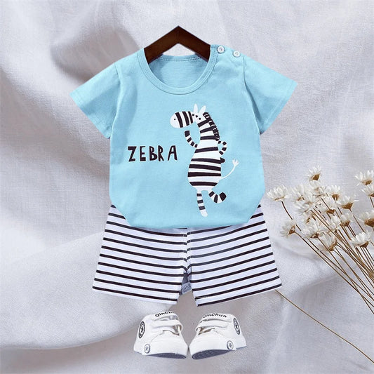 Boys Print Tee & Stripe Shorts Set