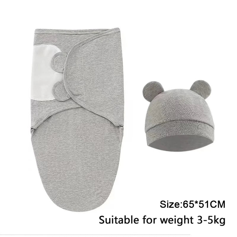 Cartoon Print Swaddle & Hat Gift Set