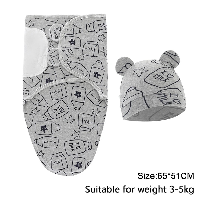 Cartoon Print Swaddle & Hat Gift Set