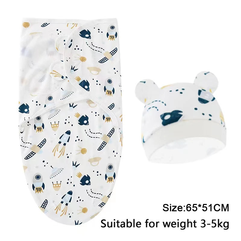 Cartoon Print Swaddle & Hat Gift Set