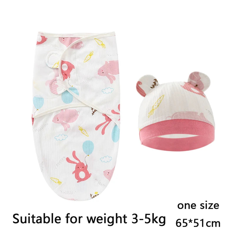 Cartoon Print Swaddle & Hat Gift Set
