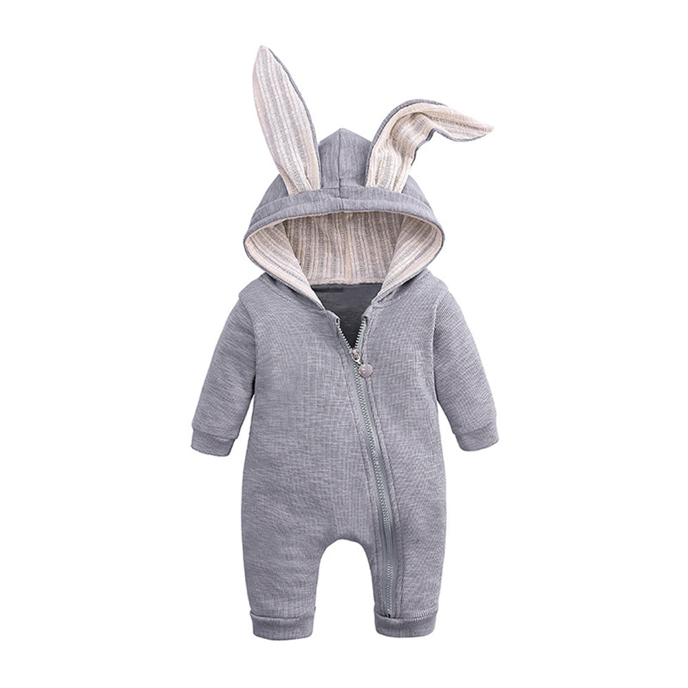 Melario Boys Long Sleeved Clothing Baby Children's Big Ears Rabbit Bodysuit Girl Baby Hooded Zipper Creeper Romper