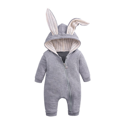 Melario Boys Long Sleeved Clothing Baby Children's Big Ears Rabbit Bodysuit Girl Baby Hooded Zipper Creeper Romper