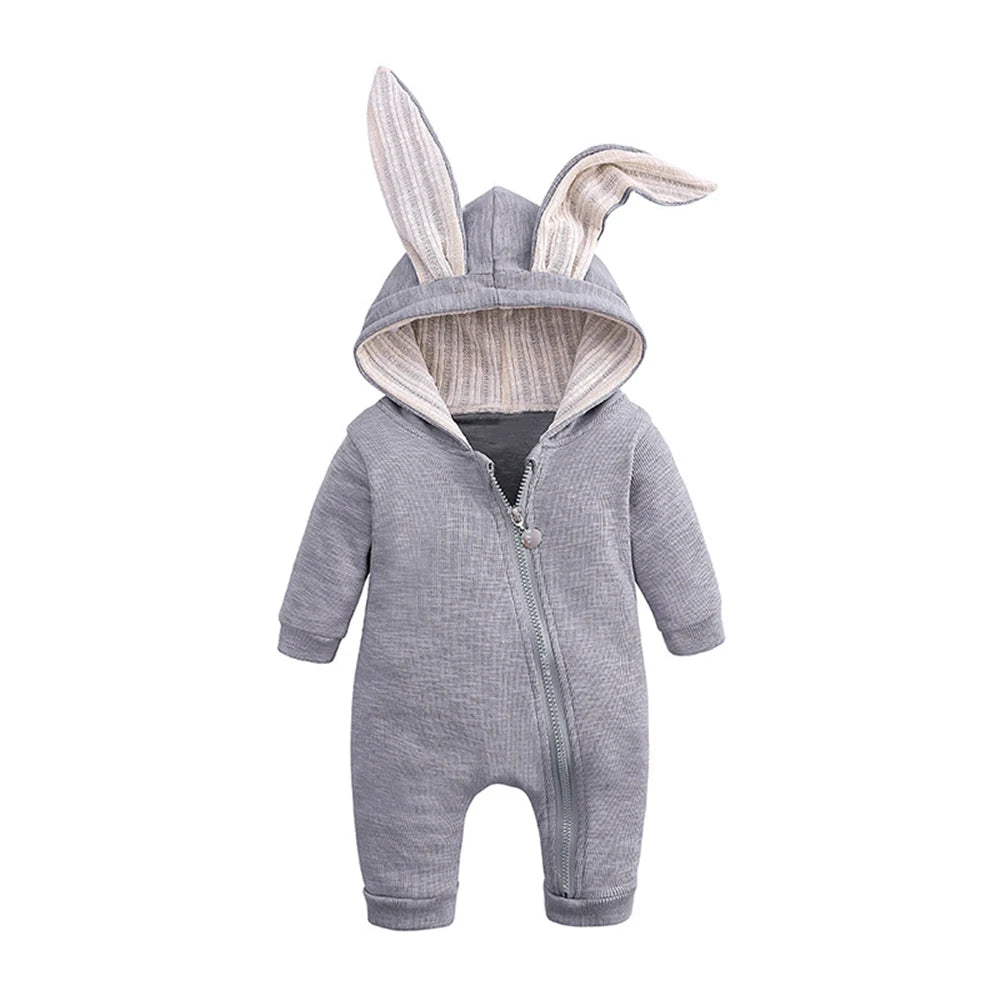 Melario Boys Long Sleeved Clothing Baby Children's Big Ears Rabbit Bodysuit Girl Baby Hooded Zipper Creeper Romper