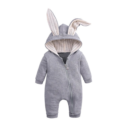 Melario Boys Long Sleeved Clothing Baby Children's Big Ears Rabbit Bodysuit Girl Baby Hooded Zipper Creeper Romper