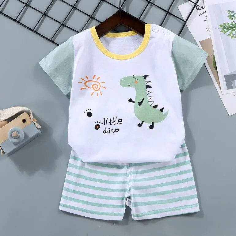 Boys Print Tee & Stripe Shorts Set