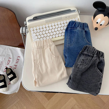 Spring Autumn New Baby Pants Casual Denim 9M-5T Kids Boys Straight Jeans Soft Toddler Girls Fashion Trousers 3 Colors
