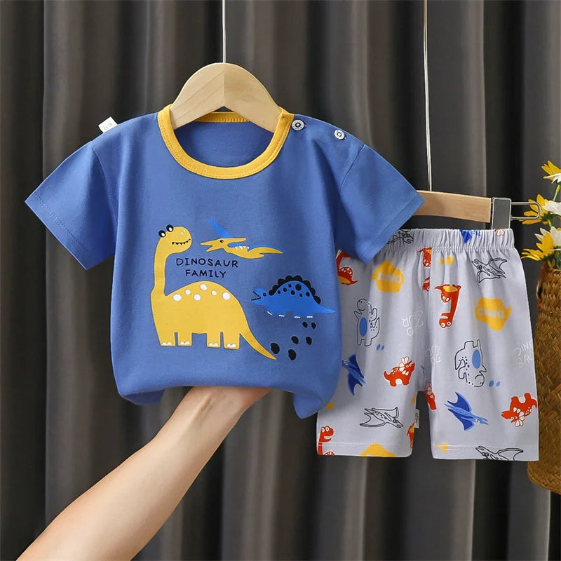 Boys Print Tee & Stripe Shorts Set